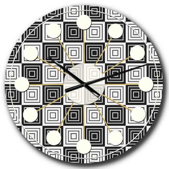 Designart 'Monochrome Geometric Pattern Xi Mid-Century Modern Wall Clock